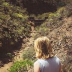 a person looking at a bridge